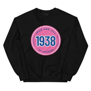 เสื้อสเวตเชิ้ตสีชมพูพิมพ์ลายวงกลมสีน้ำเงินปี 1938 คอกลม แขนยาว สไตล์ลำลอง ของแจ็คและจิล เนื้อผ้านุ่ม สั่งทำได้ ขายส่งเสื้อผ้า - Product Image 1