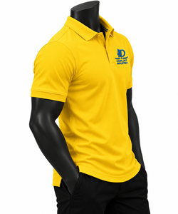 Chemises de golf pour hommes en polyester jaune à manches courtes avec logo brodé sur le devant, couleur unie, séchage rapide, respirantes, tricotées - Product Image 3