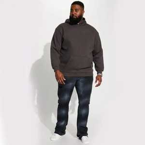 Sweat à capuche en coton noir pour homme, taille élastique, poches latérales, tricoté, poids moyen, décontracté, pour l'automne - Product Image 2