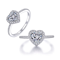Luxe hartvormige CZ ring S925 zilver pavé halo dunne halve eternity band 520 Valentijnscadeau dames hypoallergeen anti-aanslag
