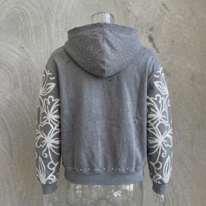 Sudadera con Capucha y Cierre de Cremallera Snowgrace Gris, Estampado Floral, Corte Regular, Ropa Casual de Invierno para Hombre - Product Image 4