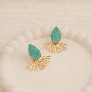 Turquesa Sunburst Hecho a mano Chapado en oro Latón Boho Declaración Stud Pendientes al por mayor - Product Image 5