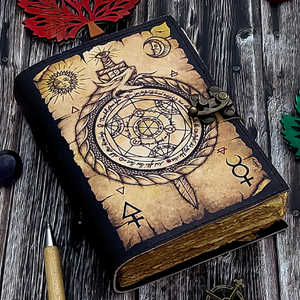 Diario de Cuero Ouroboros Transmutation, Libro de Hechizos de Alquimia, Mini Diario Ecológico con Encuadernación Cosida a Mano, Tapa Dura A5, Lápiz - Product Image 5