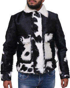 Veste en cuir pour homme Boomletcorp, nouvelle collection hiver, double boutonnage, en fourrure de vache et coupe-vent, avec doublure en duvet - Product Image 2
