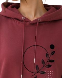 Sudadera con Capucha Extra Grande para Mujer, Color Granate, con Estampado Floral, de Algodón y Felpa, Manga Larga, Estilo Casual Urbano - Product Image 5