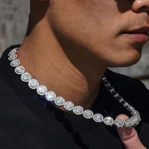 Collar de cadena tipo tenis con racimo redondo de moissanita de lujo, estilo hip hop, pieza llamativa para hombres y mujeres, regalo de lujo - Product Image 1