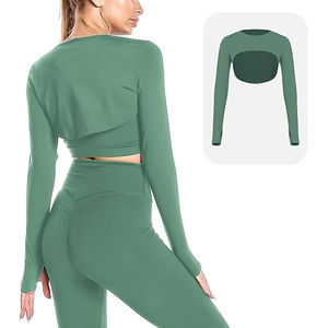 Conjunto Deportivo de 3 Piezas, Transpirable, de Manga Larga, Sólido, Elástico, con Sudadera Corta Estilosa y Leggings Cómodos - Product Image 3