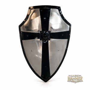 Escudo de Acero Oscuro con Diseño de Cruz, Forma Irregular, Artículo Coleccionable, Escudo de Caballero Medieval Tradicional - Product Image 3