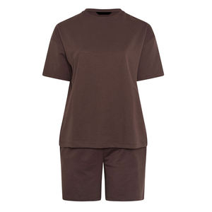 ชุดเสื้อยืดโอเวอร์ไซส์และกางเกงขาสั้นสำหรับผู้หญิง ผ้าฝ้าย ชุดลำลองสองชิ้น ชุดลำลองฤดูร้อน ขายส่ง OEM - Product Image 1