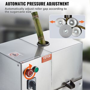Extractor de Jugo de Caña de Azúcar Eléctrico Comercial de 800W, Alto Rendimiento 661LBS/H, 4 Rodillos de Acero Inoxidable, Prensa Automática - Product Image 5