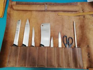 Rouleau de Couteaux de Chef en Cuir Véritable Personnalisable, Organisateur de Rangement Portable pour Cuisine et BBQ, OEM LKR-0243 - Product Image 2