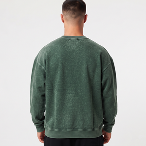 Sweat-shirt surdimensionné à col rond pour homme, vert uni, coton délavé à l'acide, style décontracté d'automne - Product Image 2
