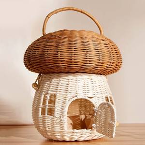 Cestas de ratán de alta calidad para niños, bolso con asa para bebés, cesta decorativa con forma de hongo - Product Image 1