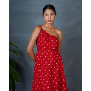 Vestido midi rojo para mujer, cuello redondo, sin mangas, estampado a cuadros, de algodón tejido, ecológico, estilo vintage, informal, para fiesta, verano, corte holgado, con cinturón. - Product Image 2