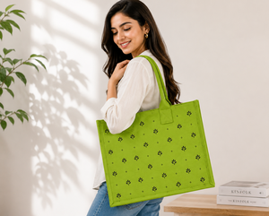 Sac fourre-tout en jute laminé vert, écologique, réutilisable, pour courses, plage, mariage, avec poignée rembourrée en coton, personnalisable, vente en gros - Product Image 3