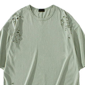 Camiseta de Manga Corta para Hombre, Talla Grande, Color Verde Claro, Cuello Redondo, 100% Algodón Orgánico, Teñido Liso, Antiarrugas, Secado Rápido, Transpirable - Product Image 4