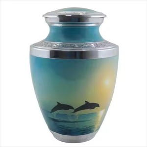 Decorative stainless steel <b>urn</b> with floral enamel printed design for memorial use - Product Image 5