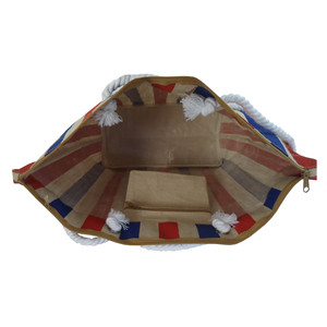 Bolsos de Playa Juco de Gran Tamaño, Diseño de Rayas de Dos Colores en Toda la Superficie, Asa de Cuerda Trenzada, Cierre de Cremallera, Bolso Tote de Gran Tamaño - Product Image 4