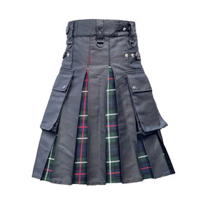 Kilt écossais pour femme en coton noir hybride, plissé, avec sangle en cuir, motif tartan, style Highland, personnalisé, vente en gros - Product Image 4