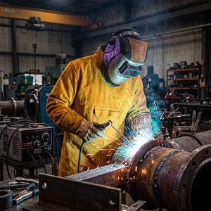 <b>Fire</b> <b>Resistant</b> Cowhide Split Leather Welding Suit Yellow Regular Fit Heat Proof 800C Level Vapor-Protective Safety <b>Clothing</b> - Product Image 5