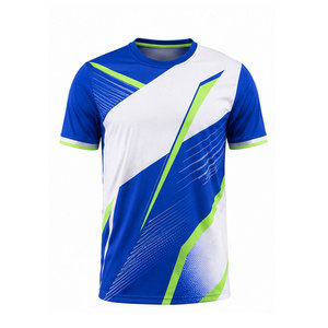 Maillot de football géométrique bleu et blanc pour homme, manches courtes, col rond, polyester respirant, coupe athlétique, toutes saisons - Product Image 1