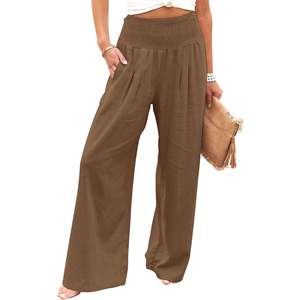 Palazzo Lounge Pants for Women Casual Comfy High Waist Dressy Trousers with Pockets Loose Wide-leg Spandex / Polyester Woven - Product Image 3