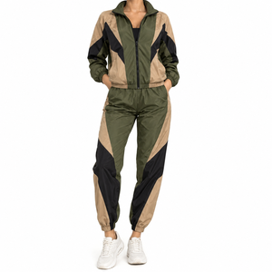 Ensemble court 2 pièces pour femme, très vendu, en nylon/coton, à capuche, décontracté, avec empiècements color block, style streetwear, avec logo et dentelle sur toute la longueur - Product Image 6