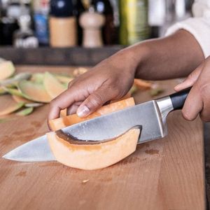 Brown and Black Wood Grain Handles Chef <b>Knives</b> with Silver Hammered Blades for Fruit Vegetable <b>Slicing</b> Chopping and Food Prep - Product Image 4