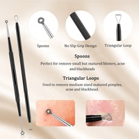 Kit professionnel de 5 outils en acier inoxydable pour l'élimination des points noirs, traitement de l'acné et nettoyage des pores, avec étiquette personnalisée