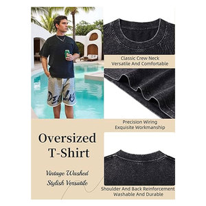 T-shirt oversize pour homme, lot de 2, unisexe, vintage, délavé à l'acide, coupe ample, noir et multicolore, manches courtes, décontracté - Product Image 4