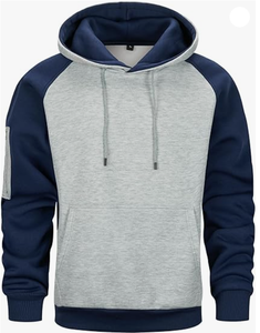 Sudadera con Capucha para Hombre, Manga Raglán, Color Sólido, Felpa Francesa, Corte Casual, Largo Regular, Sudadera Negra y Gris con Bolsillo Delantero - Product Image 6