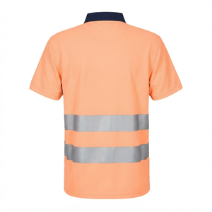 DROGEN EXPORT High Visibility Safety <b>Shirt</b> 100% Cotton Solid Fluorescent <b>Peach</b> Workwear Long Sleeve Reflective Tape Men - Product Image 2