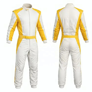 Combinaison de course homme à manches longues blanc-jaune, ignifuge, en polyester, pour moto et automobile, toutes saisons, taille adulte - Product Image 1