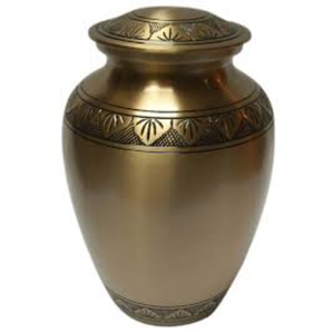 Urne funéraire classique en laiton pour cendres humaines adultes, artisanale, gravée, finition dorée, récipient funéraire en métal. - Product Image 1