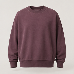 Sudadera Personalizable para Hombre, Color Ciruela Mate, Oversize, Cuello Redondo, Tejido de Canalé Ancho, Modal y Algodón Terry, MCRW-0024 - Product Image 1