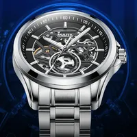 Montre mécanique automatique élégante pour homme Mark Fairwhale avec boîtier en acier, bracelet en métal, verre minéral, résistance à l'eau 30M FW-6011