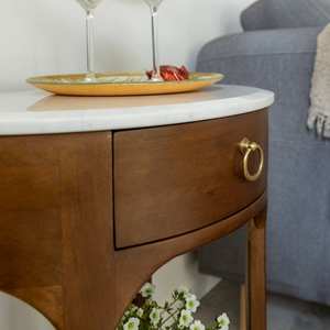 Mesita de noche Vandana Grand Orion en madera de mango y mármol - Product Image 2