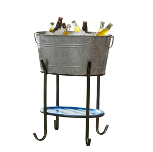 Bacs à vin ronds en métal galvanisé avec support et poignées pour la décoration d'événements, bacs à vin et seaux à glace en métal blanc en promotion - Product Image 3