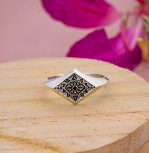 925 Sterling Silver Natural Black Onyx <b>Evil</b> <b>Eye</b> Design <b>Ring</b> Vintage Geometric Pattern Gemstone <b>Rings</b> Wholesale Jewelry - Product Image 1
