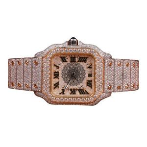 Montre de luxe pour homme avec diamants, bracelet en moissanite/argent, mouvement à quartz ETA analogique, boîtier de 28 mm, fermoir déployant, verre saphir, jour/date - Product Image 5