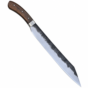 Couteau de boucher forgé à la main avec manche en bois brun foncé, lame argentée et finition martelée noire pour la découpe de viande - Product Image 3