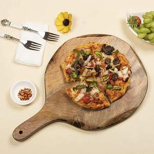 Tabla de cortar redonda de madera de mango, pala para pizza, tabla multiusos para picar, servir y preparar charcutería - Product Image 4