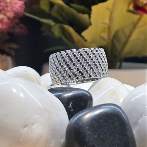 Moissanite Wide Pave Band <b>Ring</b> Iced Out Luxury Diamond Style Statement Jewelry Sparkling Fashion <b>Ring</b> for <b>Men</b> and Women Gift - Product Image 1