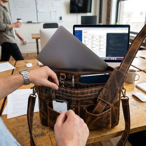 Bolso bandolera de cuero a la moda para hombre, bolso de hombro tipo bandolera de gran capacidad, para negocios, oficina, viajes, uso diario - Product Image 6