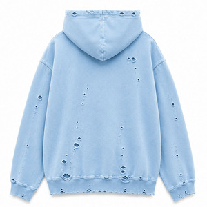 เสื้อฮู้ดดี้ทรงบ็อกซี่สีฟ้าอ่อนพรีเมียม ผ้าฟลีซคอตตอน 100% ระบายอากาศได้ดี เป็นมิตรกับสิ่งแวดล้อม แห้งเร็ว มีกระเป๋าเสื้อ สไตล์สตรีทแวร์ - Product Image 4
