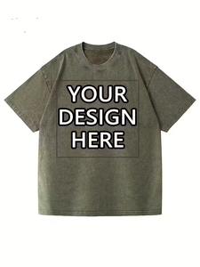 Custom Printed Chest Logo Personalized Front Silk Screen Printed Formal Short Sleeve Turtleneck Men's Washed Aged 100% T-Shirt - Product Image 3