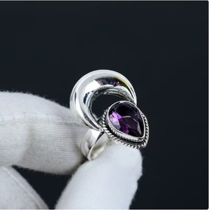 Anillo de luna de amatista natural al por mayor, plata de ley 925, hecho a mano, luna creciente, gema morada, estilo celestial bohemio vintage - Product Image 2