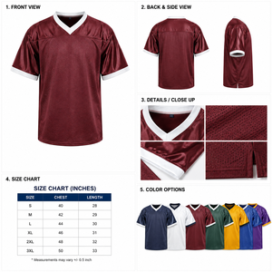 Maillot de football américain personnalisé en maille respirante, séchage rapide, manches courtes, uniforme d'équipe, impression de lettres, col en V, pour homme, printemps-automne - Product Image 5