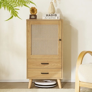 Solid Wood and Rattan <b>Cabinet</b> with Two Drawers Elegant Storage Unit Durable Design Perfect for Living Room and Bedroom Decor - Product Image 1