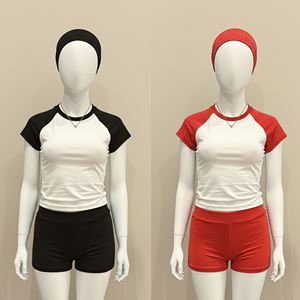 Ensemble décontracté pour femmes, haut court à manches courtes raglan et short assorti, vente en gros OEM ODM - Product Image 1